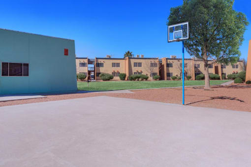 the basketball court at the apartments for rent