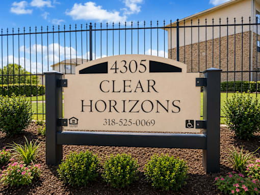 A sign for Clear Horizons with a phone number on it.