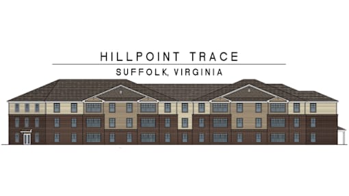 A drawing of a building named Hillpoint Trace in Suffolk, Virginia.