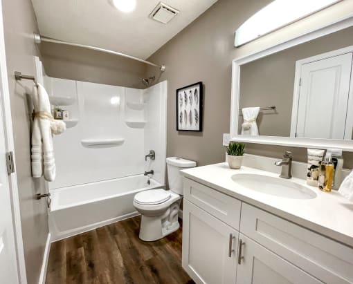 a bathroom with a sink toilet and a bath tub