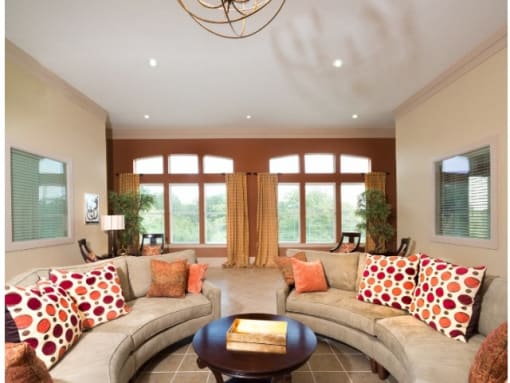 a living room with couches and a coffee table
