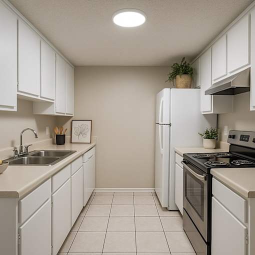 A kitchen with white cabinets and a black stove top oven.