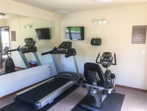 A gym with treadmills and exercise equipment.