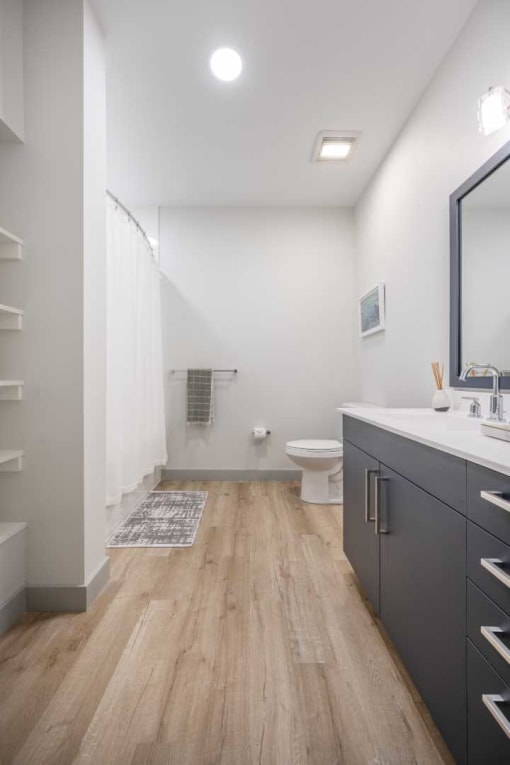 a bathroom with a toilet a sink and a mirror