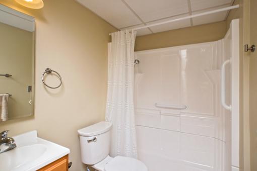 Apartment bathroom at Ohav Sholom Apartments in Albany, NY.