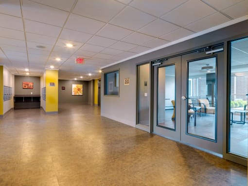 Interior Community Walkway at Jaclen Tower Apartments in Beverly, MA.