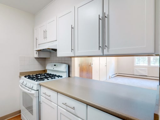Updated Fully Applianced Kitchens at Wilkins Glen Apartments in Medfield, MA.