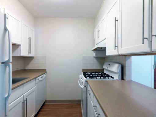 Updated Kitchens at Wilkins Glen Apartments in Medfield, MA.