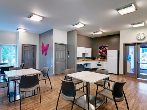 Community Room With Kitchen at Wilkins Glen Apartments in Medfield, MA.