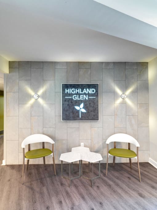 Lobby Seating at Highland Glen Apartments, Massachusetts