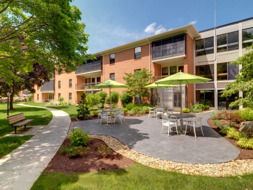 Outdoor Patio at Highland Glen Apartments in Westwood, MA.