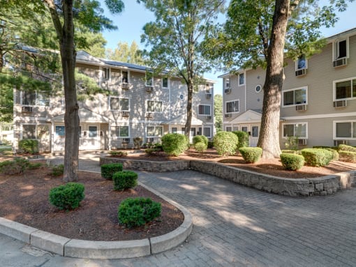 Entranceway With Landscaped  at The Pines, Brockton, MA