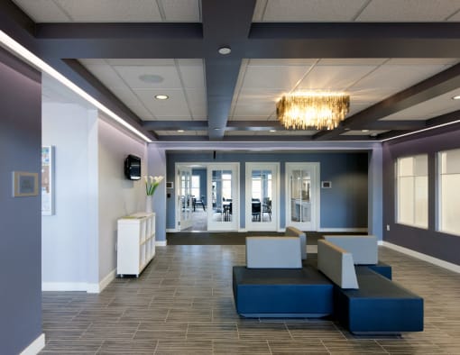 Main lobby entrance at Ocean Shores Apartments in Marshfield, MA