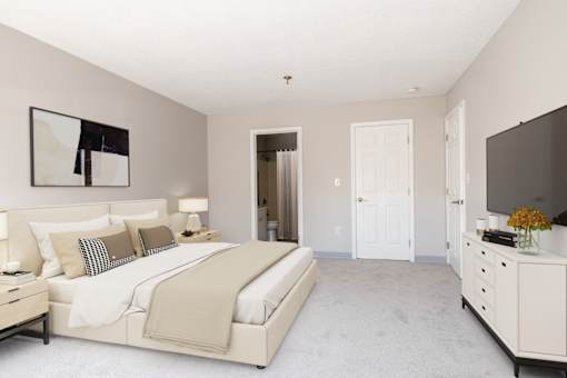 Spacious Bedroom With Carpet And Large Closet for Storage at Ship's Watch Apartments, Fall River