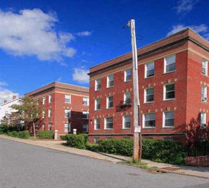 Exterior of Conway Court Apartments in Roslindale.
