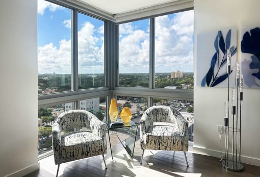 Two chairs at Douglas Enclave located in Miami, FL.