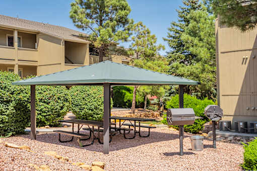 A green canopy is over a picnic table.