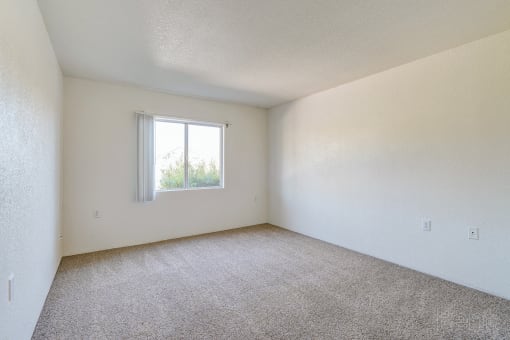 an empty room with carpet and a window