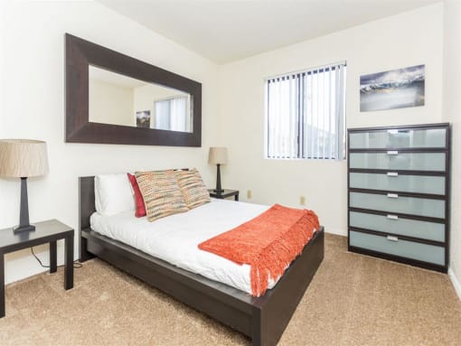 Comfortable Bedroom at Woodlands Village Apartments, Flagstaff, AZ, 86001