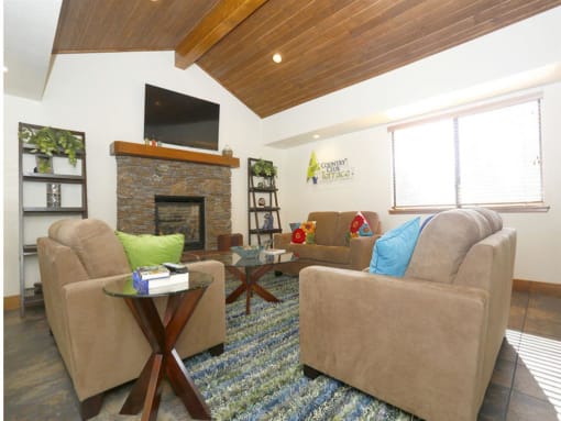 Clubroom With Fireplace at Country Club Terrace Apartments, Flagstaff