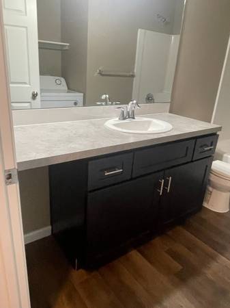 A bathroom with a sink and a toilet.
