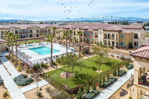 Aerial Pool And Surrounding View at The Villas 55+ II Hesperia, Hesperia, CA 92660  