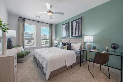 Bedroom with Office Space at Alta Denton Station, Denton, Texas