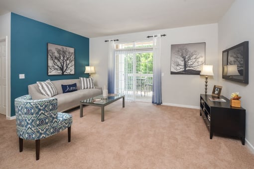 Blue Living Room with TV at 62Eleven, Elkridge, MD, 21075