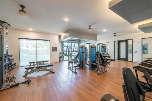 Gym Weights and Equipment at AVILA Apartments, Oviedo, 32765