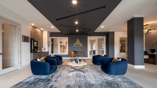 Large Clubroom with Blue Chairs at AVILA Apartments, Florida, 32765