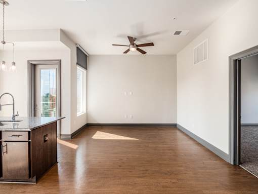 Kitchen with Wooden Floor at 303 Front St Apartments, Columbus, OH, 43215