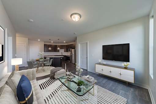Living Room With TV at Adams Edge Apartments, Cincinnati, Ohio