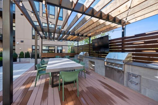 a large outdoor kitchen with a dining table and a television at Four23/Hoge, Cincinnati, OH, 45226