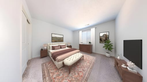a bedroom with a bed and a tv at Lawrence Landing, Indianapolis, Indiana