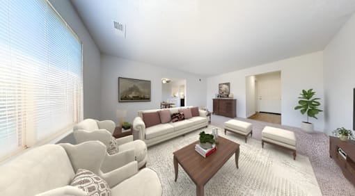 a living room with couches and a coffee table at Lawrence Landing, Indianapolis, IN