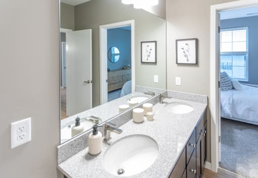 Primary Bathroom at Liberty Flats Apartments, Liberty Township
