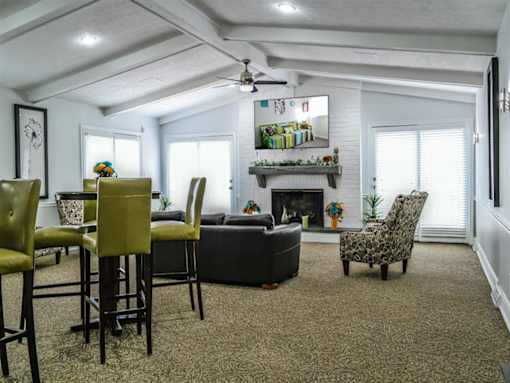 Clubroom With Smart Tv And Fireplace at Lawrence Landing, Indianapolis, IN, 46226