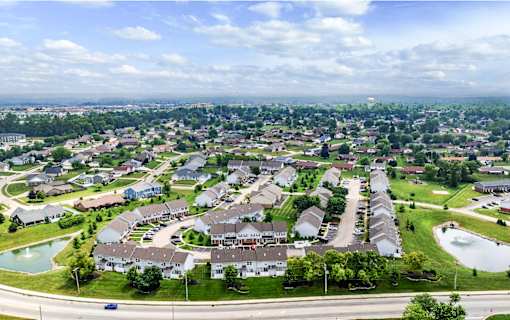 A suburban neighborhood with a mix of detached and semi-detached houses.
