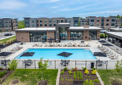 Swimming Pool Area at Liberty Flats Apartments, Liberty Township, OH