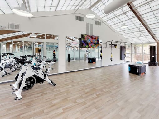 Fitness Center, Yoga studio, spin studio at Stuart Woods Apartments, Herndon VA, 20170