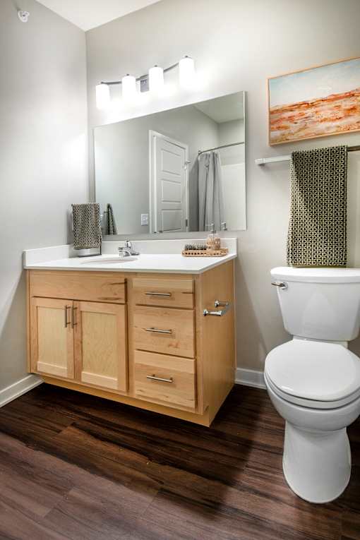 A white toilet sits next to a sink in a bathroom.