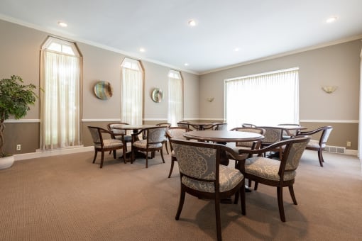 The interior of the clubhouse at Regent’s Walk Apartment Homes, featuring comfortable seating and a welcoming atmosphere