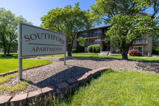 The exterior signage at Southfork Apartments.