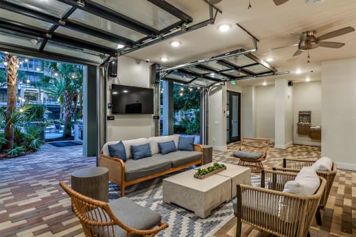 a living room with a couch and a coffee table