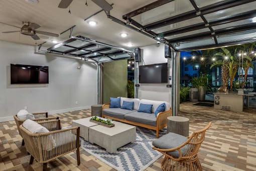 a living room with a couch and a tv