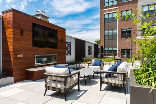 Outdoor Lounge Area With Fireplace at One500, Teaneck