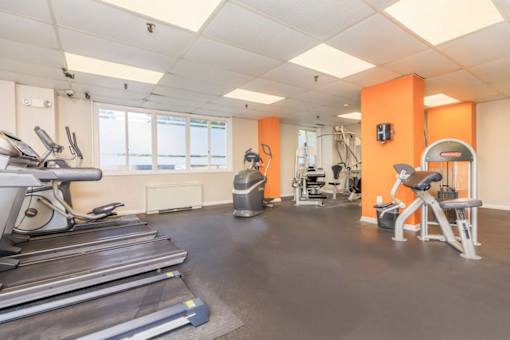 gym with treadmills, weights, and exercise equipment at Ashton Heights Apartments, Maryland