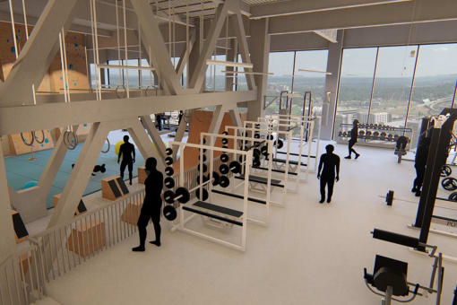 a view of the gym in the new building at The 600 Apartments, Alabama, 35203