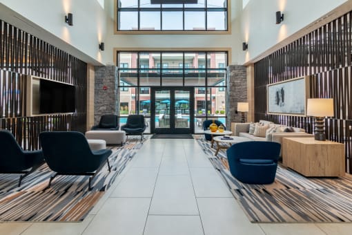 the lobby at the bradley braddock road station apartments