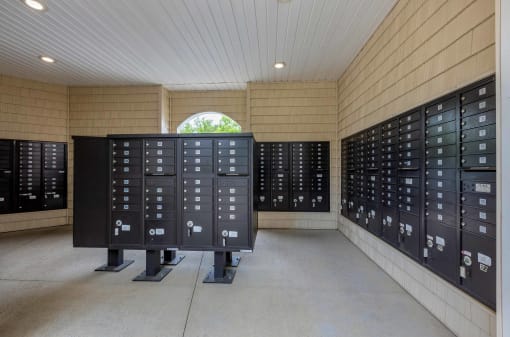 the mail room at the main post office is full of mailboxes